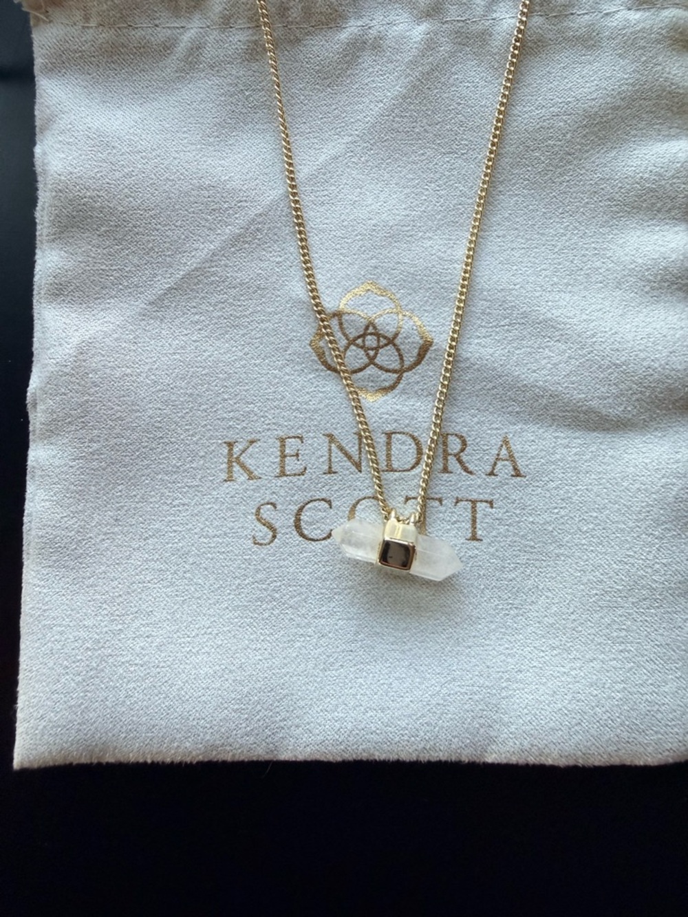 Kendra Scott  Gold Crystal Pendant Necklace in Clear White